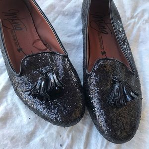 MTNG Black glitter tassel loafer